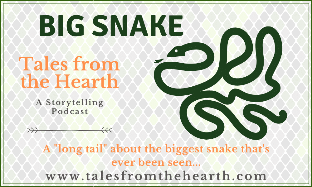 What's the biggest #snake you've ever seen? I saw a huge snake and thought, "That snake must have one HECK of a story!" Join us Sun. 12/22 @AlishaCTaylor www.talesfromthehearth.com as we relay Big Snake's #story #talltales #storytelling #podcast #newpodcast #talesfromthehearth